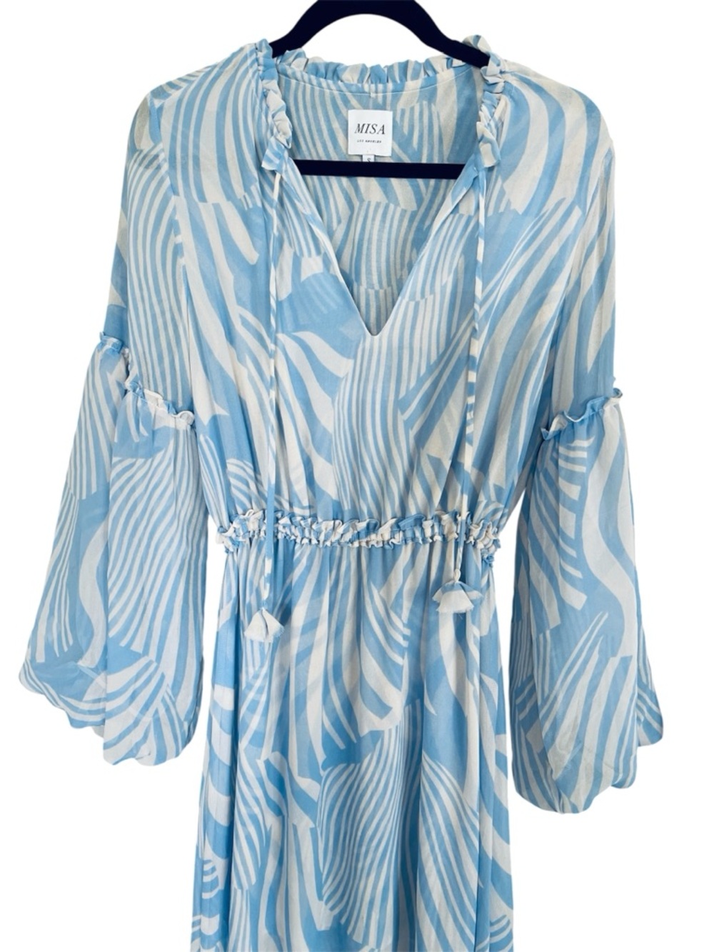 MISA Los Angeles Amata Dress Blue White Print Maxi Dress Boho Flowy Size S - Picture 4 of 6